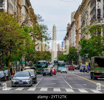 L'Obelisco de Buenos Aires in Plaza de la Republica nel centro della capitale dell'Argentina Foto Stock