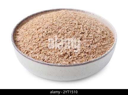 Crusca di grano saraceno in ciotola isolata su bianco Foto Stock