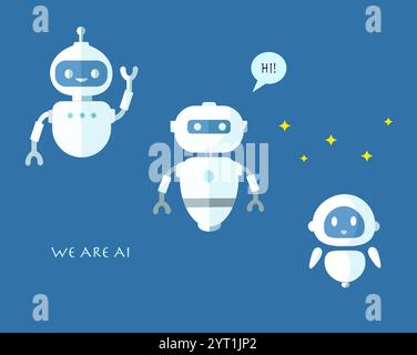 I robot AI impostano icone vettoriali - icone di illustrazione vettoriali dei robot android ai - queste illustrazioni mostrano semplici e adorabili robot ai con una Illustrazione Vettoriale