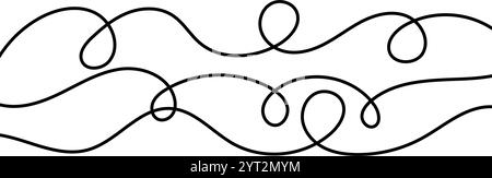 Sottili linee di scoiattolo. Collezione di motivi a strisce ondulate. Filati o filati curvati per ornamenti, decorazioni, separabili, divisori. Forme di scarabocchio lineari aggrovigliate. Vettore Illustrazione Vettoriale