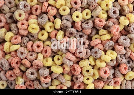 Anello Close Up Cereal Sweet Fruit Loop croccante, vista dall'alto Foto Stock