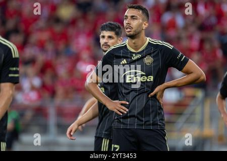 Lodz, Polonia. 23 agosto 2024. Leonardo Rocha di Radomiak visto durante la partita polacca di PKO Ekstraklasa League tra Widzew Lodz e Radomiak Radom allo stadio municipale di Widzew Lodz. Punteggio finale; Widzew Lodz 3:2 Radomiak Radom. (Foto di Mikolaj Barbanell/SOPA Images/Sipa USA) credito: SIPA USA/Alamy Live News Foto Stock