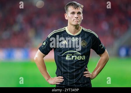 Radoslaw Cielemecki di Radomiak visto durante la partita polacca di PKO Ekstraklasa League tra Widzew Lodz e Radomiak Radom allo stadio municipale di Widzew Lodz. Punteggio finale; Widzew Lodz 3:2 Radomiak Radom. Foto Stock