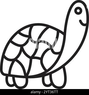 Graziosa tartaruga di profilo, icona a linea singola nautica, tratto modificabile nero, semplice pittogramma monocromatico vettoriale, illustrazione del contorno Illustrazione Vettoriale