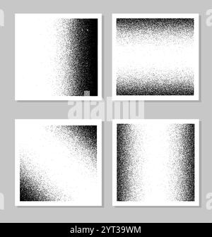 Texture granulosità impostata. Motivi sfumature bianco e nero. Opere d'arte retrò sgranate e sporche. Immagini e immagini artistiche a mezzitoni. Vettore piatto Illustrazione Vettoriale