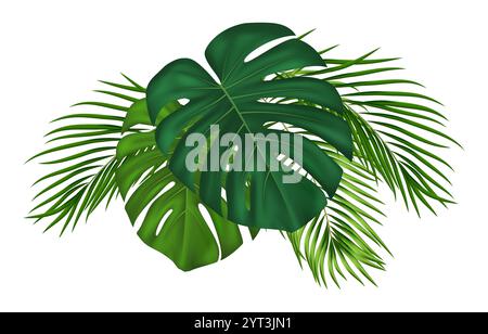 Foglie esotiche tropicali, rami, piante paradisiache. Per invito botanico verde, design carta naturale. Illustrazione vettoriale Illustrazione Vettoriale