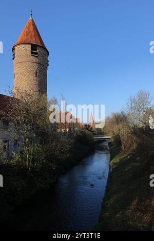 Torre di Guardia delle mura della città di Weil der Stadt, vicino al fiume Würm Foto Stock