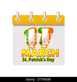 Calendario con data 17 marzo-St Patricks Day. Immagine del biglietto di auguri o dell'invito Illustrazione Vettoriale