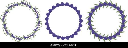 Le cornici circolari sono decorate con olive e foglie, creando un design naturale ed elegante Illustrazione Vettoriale
