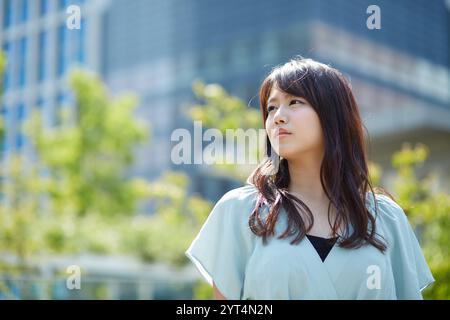 Donna con bellissimi capelli Foto Stock