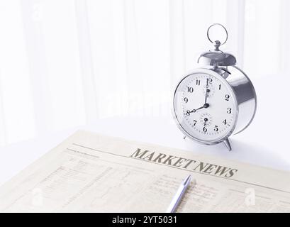 Sveglia e quotidiano sul davanzale Foto Stock