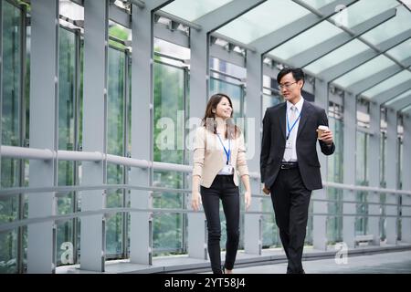 Uomini d'affari e donne d'affari che camminano in una strada di uffici Foto Stock