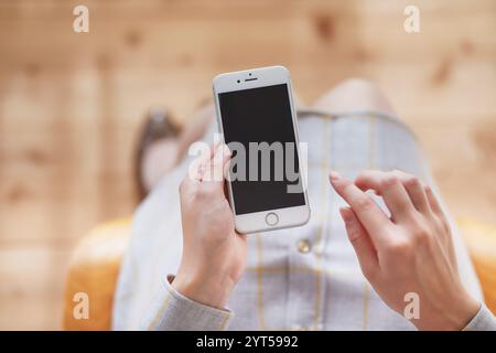 Smartphone e mani da donna Foto Stock