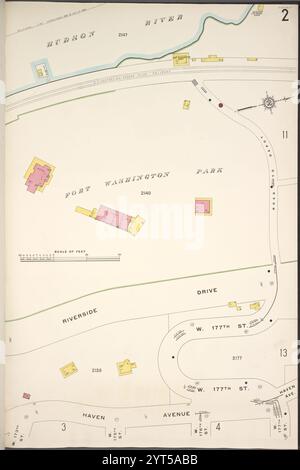 Manhattan, V. 12, placca n. 2 [Mappa delimitata da Hudson River, Haven Ave.] 1913 Foto Stock