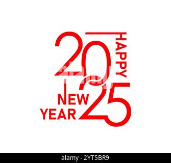 Felice nuovo numero di calendario 2025 anni. Moderna tipografia rossa vettoriale per festeggiamenti e promozioni natalizie. 2025 numeri e un messaggio allegro celebrano l'arrivo di buone vacanze di Capodanno Illustrazione Vettoriale