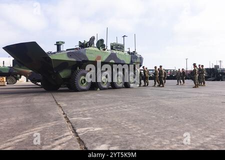 US Marines con il 3rd Assault Amphibian Battalion, 1st Marine Division, mostrano i leader con le U.S. Marine Corps Forces, Pacific, all'interno di un Amphibio Foto Stock