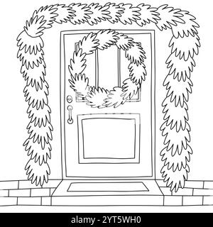 Porta di casa con corona di Natale Illustrazione Vettoriale
