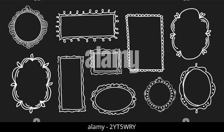 Set di cornici a moschettone. Design a matita vettoriale disegnato a mano. Illustrazione Vettoriale