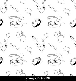 Sigarette disegnate a mano e tabacco senza cuciture Illustrazione Vettoriale