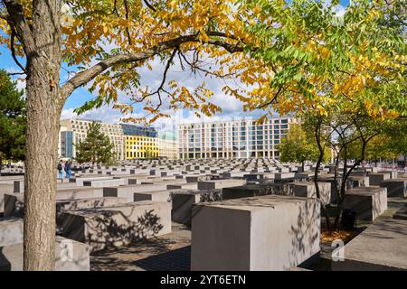Berlino, Germania - 27 settembre 2024 - Memoriale dell'Olocausto ebraico Berlino Germania. Il Memoriale dell'Olocausto è un memoriale a Berlino dedicato alle vittime ebraiche Foto Stock
