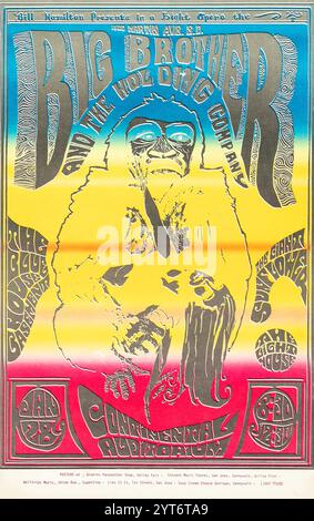 Big Brother and the Holding Company (Janis Joplin) presso l'Auditorium continentale (Bill Hamilton, 1967). Poster dei concerti degli anni '1960 - The Blue House Basement Foto Stock