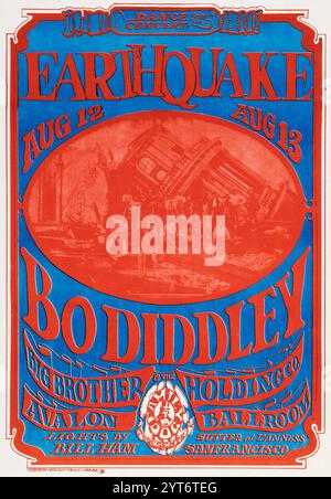 Earthquake - Janis Joplin feat Big Brother and the Holding Company, Bo Diddley - Avalon Ballroom, San Francisco, poster dei concerti, 1966 Foto Stock