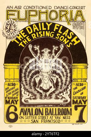 Family Dog presenta Big Brother and the Holding Company, Taj Mahal, Ry Cooder 'Euphoria' The Daily Flash, The Rising Sons, sala da ballo Avalon Concert poster - opere d'arte di Wes Wilson Foto Stock