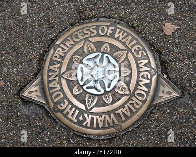 Un cartello da terra per il Diana Princess of Wales Memorial Walk a Londra, Regno Unito Foto Stock