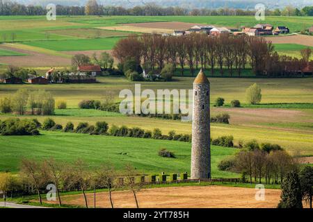 Mesen, Island of Ireland Peace Park, chiamato anche Irish Peace Park o Irish Peace Tower, a Messines vicino a Ypres per commemorare tutti i soldati irlandesi, cattolici e protestanti, che combatterono fianco a fianco nella battaglia di Messines Ridge. La Torre Rotonda è un simbolo di pace e riconciliazione Foto Stock