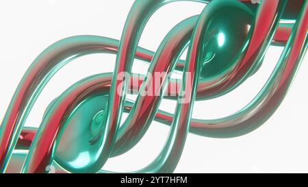 Abstract 3D orizzontale buon Natale Sfondi di Capodanno Candy Candy cane nastro colorato sfondi renderizzati carta da parati contenuti social media curva metallizzata alla moda Foto Stock