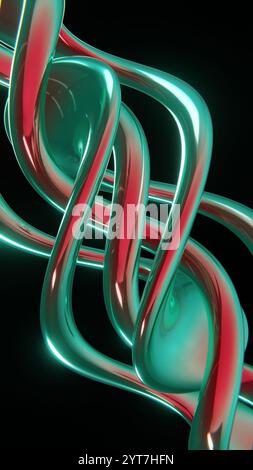Abstract 3D verticale canna da caramelle nastro colorato buon Natale Sfondi di Capodanno renderizzati immagine di sfondo contenuti dei social media curva di tendenza Foto Stock