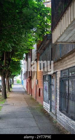 Vecchie case nel tradizionale quartiere di Cochrane nella città di Valdivia, nel sud del Cile Foto Stock