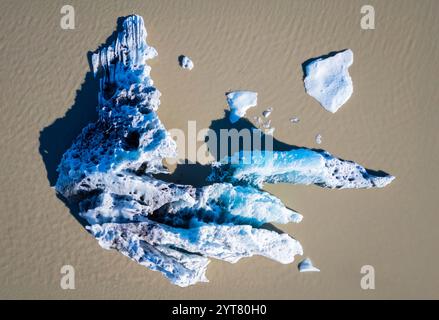 Vista aerea della laguna di Fjallsarlon Iceberg. Austurland, Islanda orientale, islanda Foto Stock