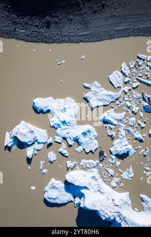 Vista aerea della laguna di Fjallsarlon Iceberg. Austurland, Islanda orientale, islanda Foto Stock