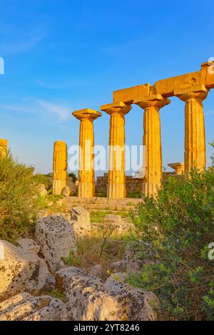 Tempio C, Parco Archeologico di Selinunte, Selinunte, Distretto di Trapani, Sicilia, Italia Foto Stock