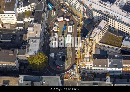 Vista aerea, cantiere all'angolo di Huestraße presso Dr.-Ruer-Platz e preparazione e costruzione del mercatino di Natale, Gleisdreieck, Foto Stock