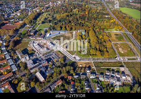 Vista aerea, Ostpark Quartier Feldmark, ex cimitero vecchio, edifici residenziali in cantiere sulla strada alte Stadtgärtnerie, edificio volun Foto Stock