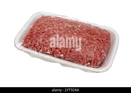 Confezione di hamburger di manzo crudo tritato Foto Stock