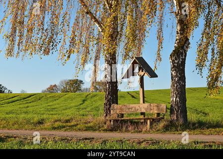 Marterl vicino a Inzkofen, distretto di Freising, alta Baviera, in autunno Foto Stock