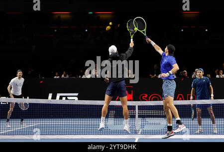 6 dicembre 2024; Copper Box Arena, Stratford, Londra, Inghilterra; Ultimate Tennis Showdown Grand Final Day 1; i giocatori del gruppo B giocano all'All Star Game Foto Stock