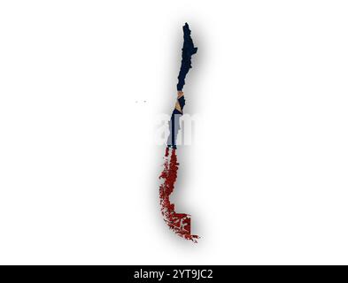 Mappa e Bandiera del Cile sulle vecchie lenzuola Foto Stock