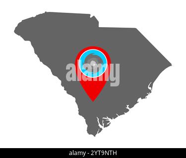 Mappa del South Carolina e pin con allarme uragano Foto Stock