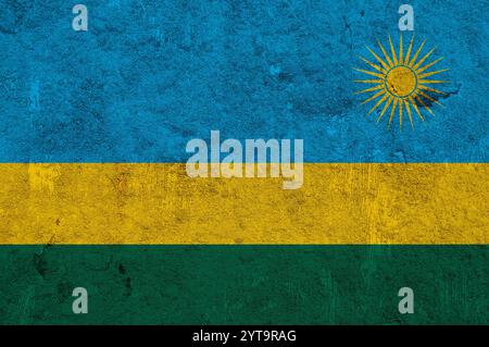 Bandiera del Ruanda su cemento intemperie Foto Stock