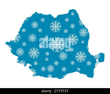 Mappa di Romania con i fiocchi di neve Foto Stock