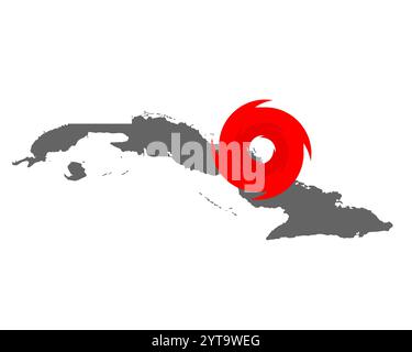 Mappa di Cuba e simbolo dell'uragano Foto Stock