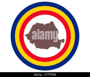 Mappa di Romania sullo sfondo con bandiera Foto Stock