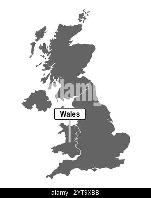 Mappa della Gran Bretagna con il nome del Galles Foto Stock