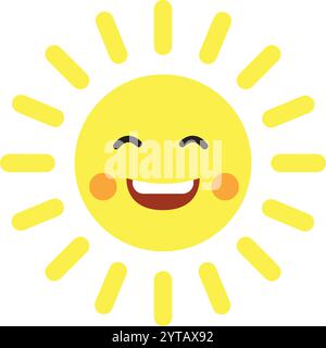 Carino felice sorridente Sun. Personaggio dei cartoni animati. Illustrazione Vettoriale