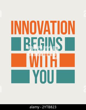 L'innovazione inizia con la progettazione motivazionale di preventivi. Design tipografico vettoriale per stampa, t-shirt, abbigliamento, poster, striscioni, post e altri usi. Illustrazione Vettoriale