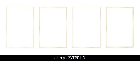 Sottili cornici rettangolari dorate. Bordi geometrici versatili con doppio colpo per certificato, invito a nozze, biglietteria, poster. Bundle vettoriale Illustrazione Vettoriale